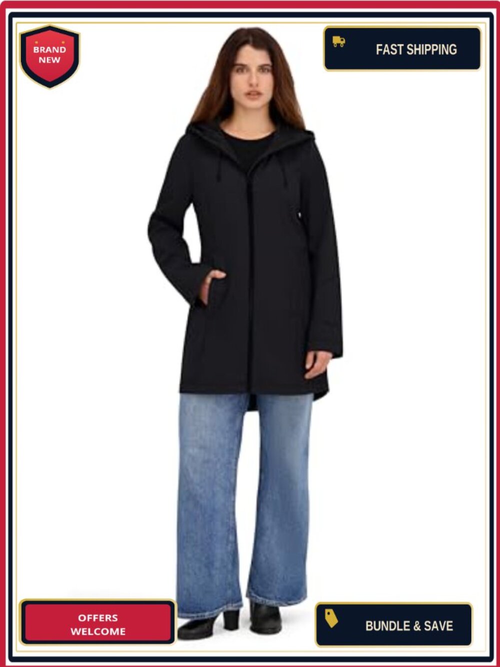 Women's Lightweight Water-Resistant Bonded Rain Coat with Hood